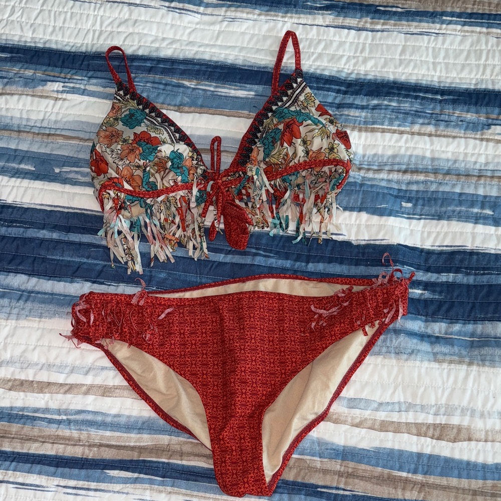 Fringe Floral Bikini Set